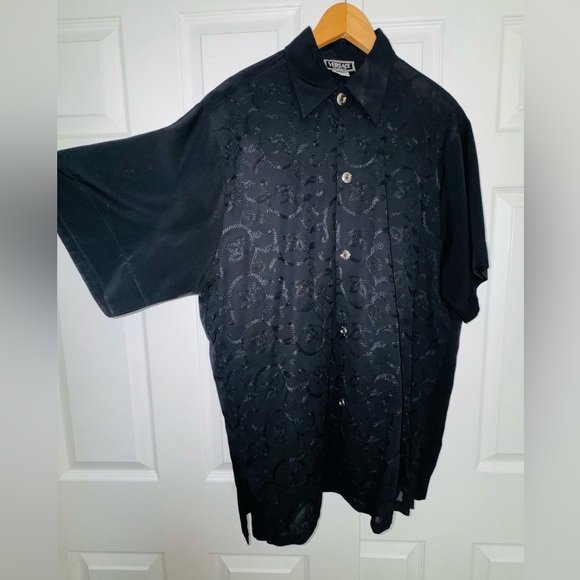 Versace Other - Versace Intensive Black Silk Jacquard Vintage Shirt Medusa Buttons Size 1X Y2K